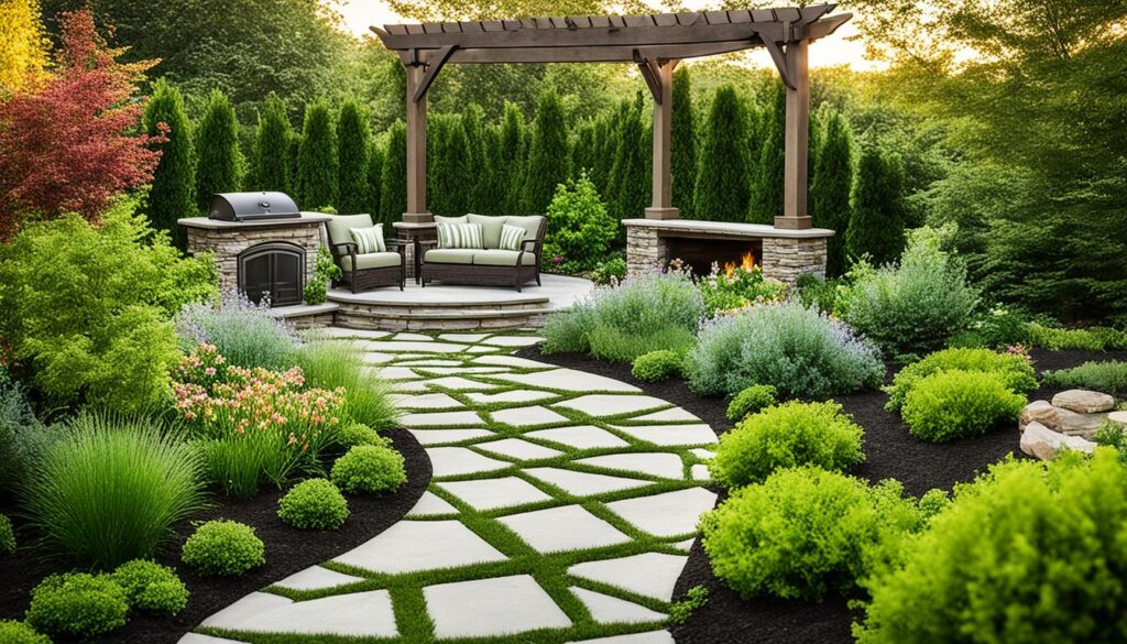 Landscaping in an outdoor living space