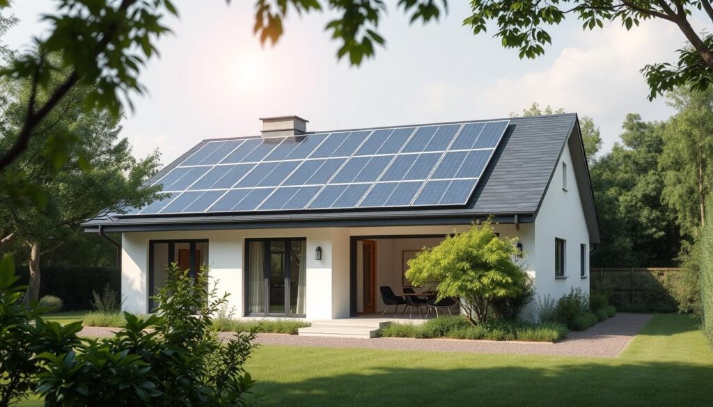 Zero-net energy home with solar panels